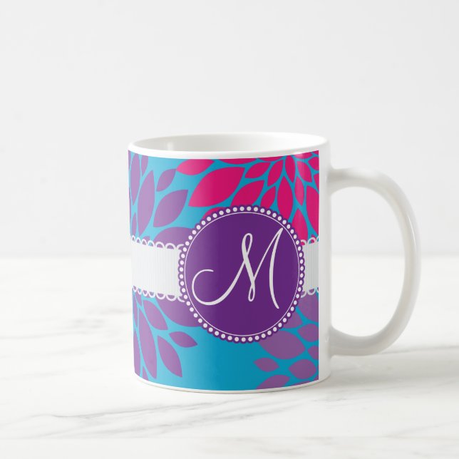 Mug Fleur pourpre de monogramme de rose fait sur (Droite)
