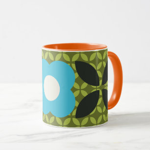 Mug Fleur Rétro, motif géométrique bleu clair et vert