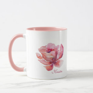 Mug Fleur rose à l'aquarelle dessinée à la main