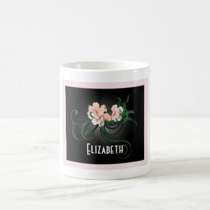 Mug Fleur rose avec des frites vertes Personnalisé