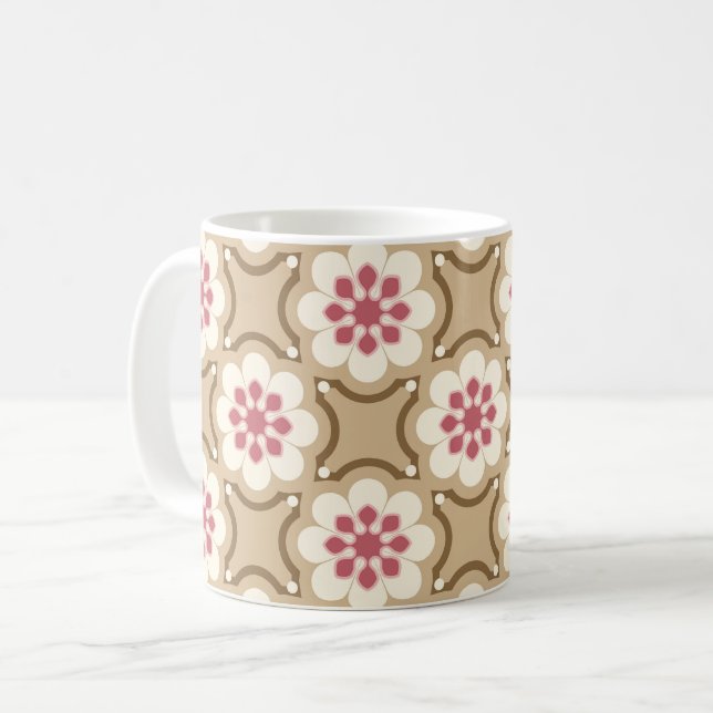 Mug Fleur rose et beige (Devant gauche)