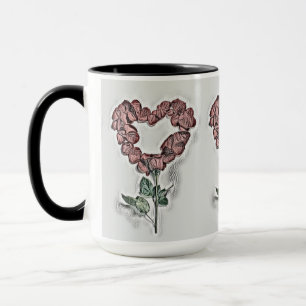 Mug Fleur Rose orange Coeur Dessin Vintage