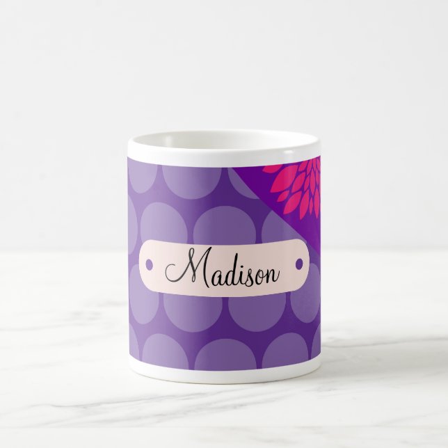 Mug Fleur rose personnalisée de pois pourpre nommé (Centre)
