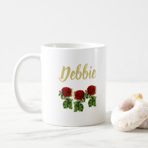 Mug Fleur rouge et feuilles verts nom personnalisé
