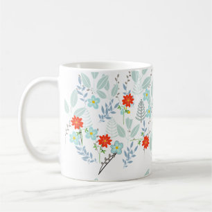 Mug Fleur rouge + Feuilles