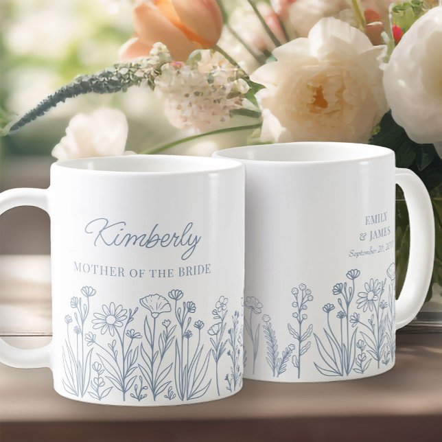 Mug Fleur sauvage Floral Toute ligne de couleur tracée (Wildflower Wedding Party Gift Mug to personalize for your bridesmaids, mother of the bride etc ..)