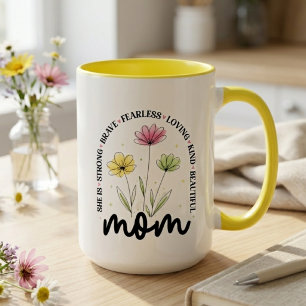 Mug Fleur Sauvage Florale Maman Forte Brave Intrépide