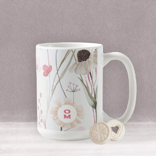 Mug Fleur sauvage lumineux romantique Monogramme vert
