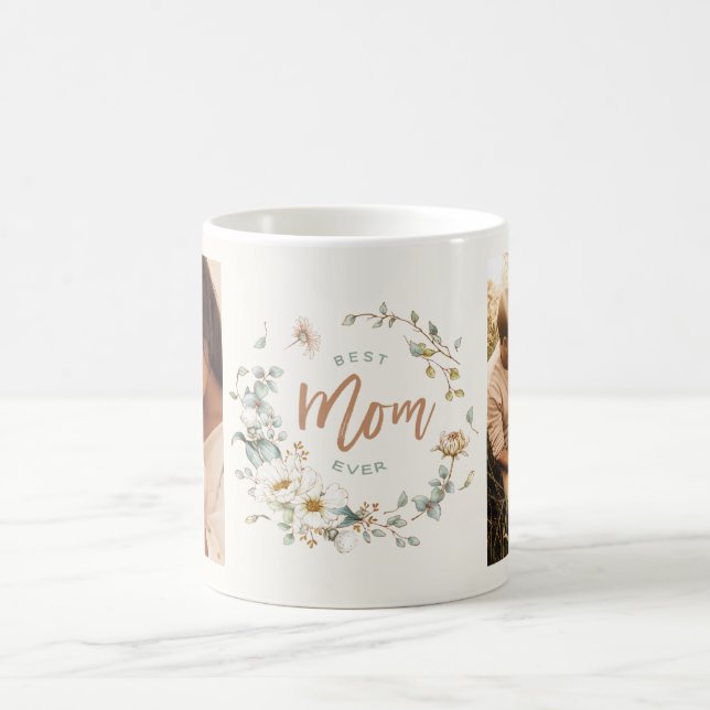 Mug Fleur sauvage Meilleure maman Jamais Photo Collage (Centre)