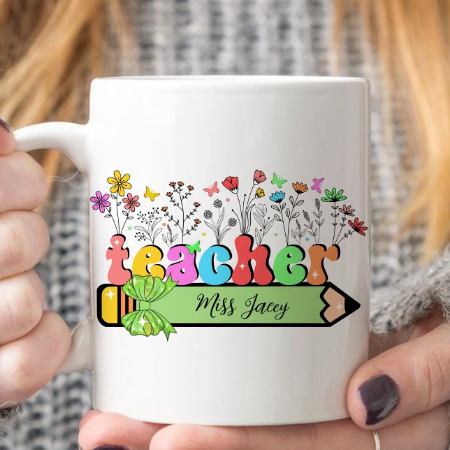 Mug Fleur sauvage Nom de l'enseignant Personnalisé, ca (Wildflower Teacher Name, Custom Teacher name, Personalized Teacher, Gift for Teacher mug)