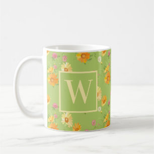 Mug Fleur sauvage personnalisé Vert Floral Monogramme