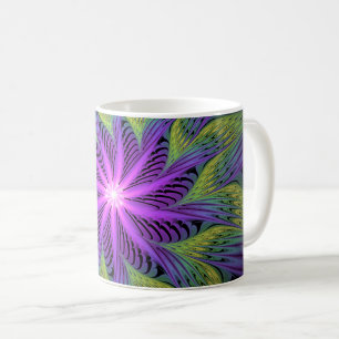 Mug Fleur verte violette Art fractal abstrait moderne