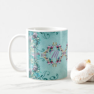 Mug Fleur victorienne turquoise violet élégant