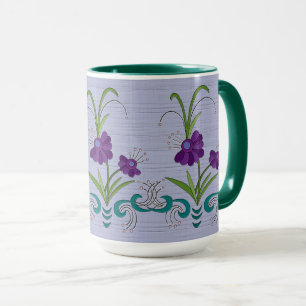 Mug Fleur Violette Enjouée avec Tourbillons de Teal