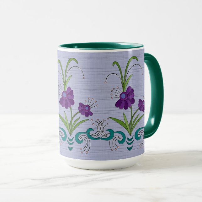 Mug Fleur violette joueuse avec des persiennes Turquoi (Devant droit)