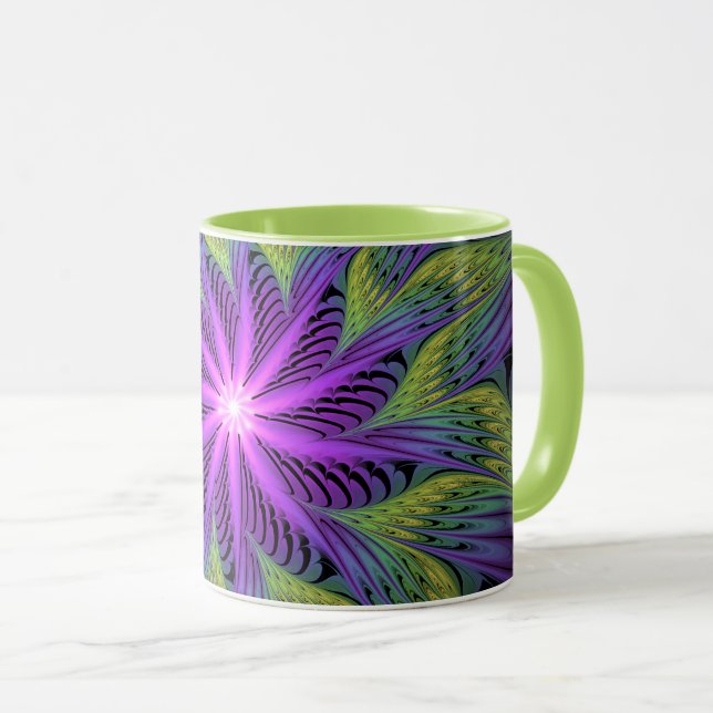 Mug Fleuron vert violet Art Abstrait fractal moderne (Devant droit)