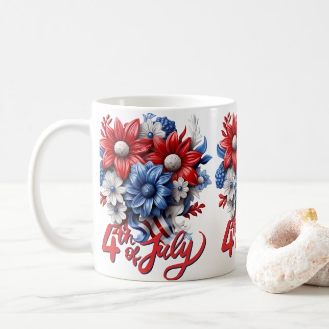 Mug Fleurs 4 juillet en bleu blanc et bleu patriotique (Avec donut)
