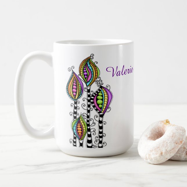 Mug Fleurs Abstraites lunaires (Avec donut)