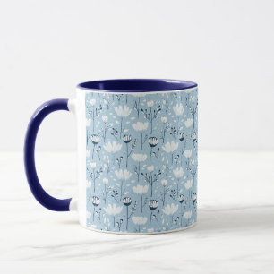 Mug Fleurs aquarelles fantaisistes bleu blanc marine