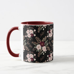 Mug Fleurs aquarelles rose noir et burgundy