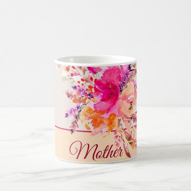 Mug Fleurs aquarelles rose vif personnalisables  (Centre)
