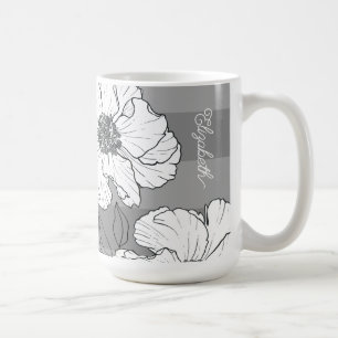 Mug Fleurs blanches élégantes personnalisées sur gris 