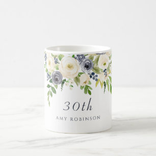 Mug Fleurs blanches et de la marine Femme 30e annivers