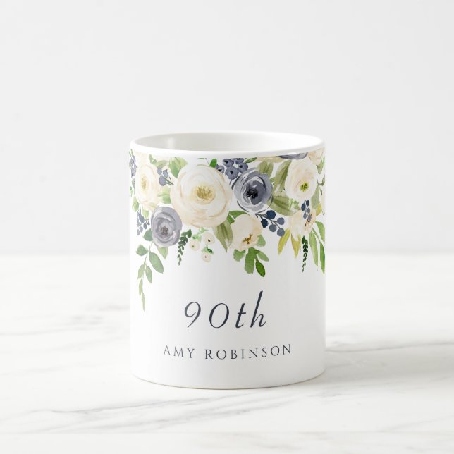 Mug Fleurs blanches et de marine Femme 90e anniversair (Centre)