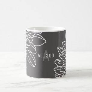 Mug Fleurs blanches gris tendance Nom initial