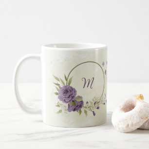 Mug fleurs blanches mauves verdure