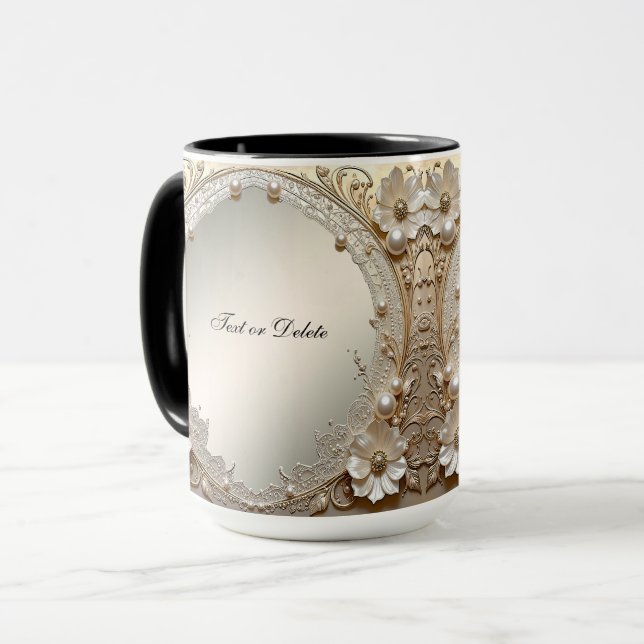 Mug Fleurs Blanches Modernes Perles (Devant gauche)
