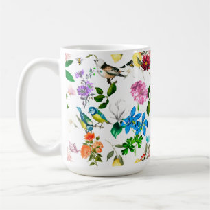 Mug Fleurs blanches, oiseaux, abeilles, citron, papill
