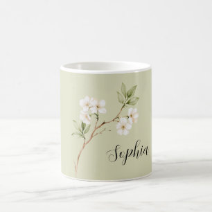 Mug Fleurs Blanches Vert Pâle Personnalisées
