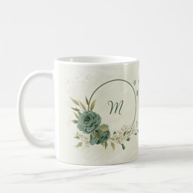 Mug fleurs blanches vert sauge  (Gauche)