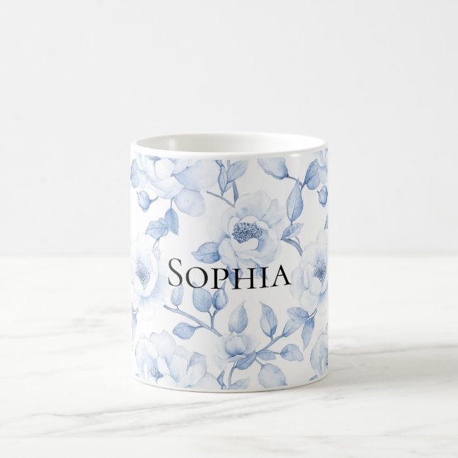 Mug Fleurs Blancs Chic Et Joli Bleu (Centre)