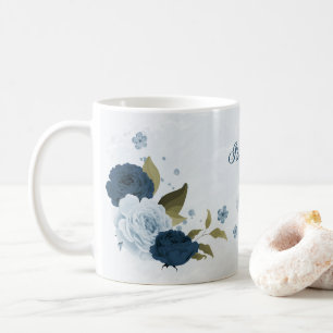 Mug fleurs bleu marine clair