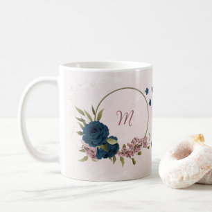 Mug fleurs bleu marine rose