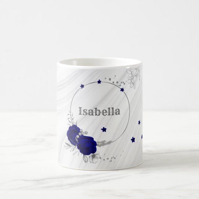 Mug fleurs bleu royal feuilles argent marbre (Centre)