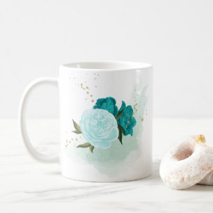 Mug fleurs bleu turquoise clair 