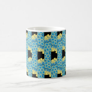 Mug Fleurs bleues en noir avec jaune abstrait