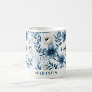 Mug Fleurs bleues et beiges