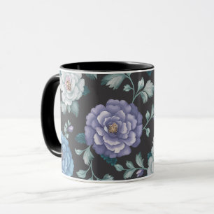 Mug Fleurs bleues et lavande avec Feuilles vert pâle