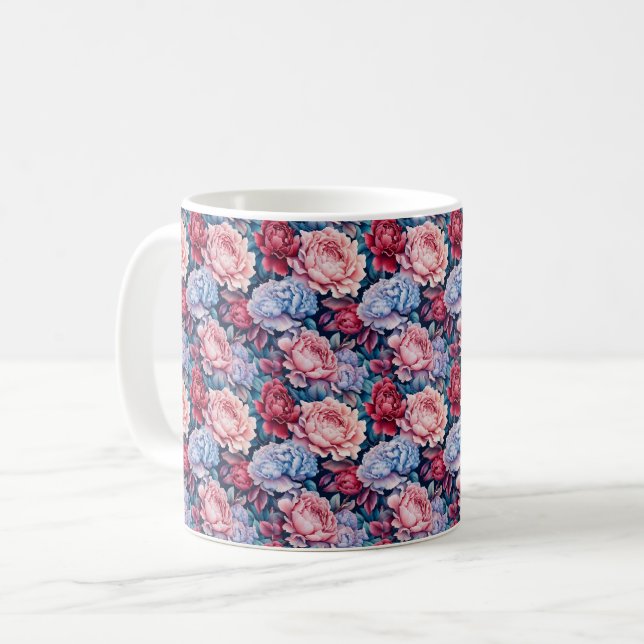 Mug Fleurs bleues et roses (Devant gauche)
