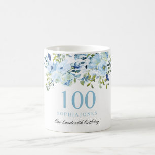 Mug Fleurs bleues Femmes 100e fête d'anniversaire Prés