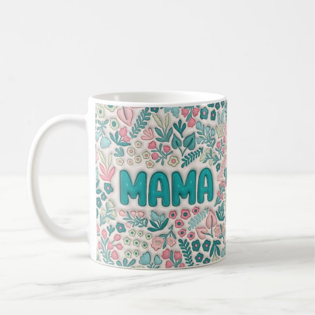 Mug Fleurs Boho turquoises Mama (Gauche)