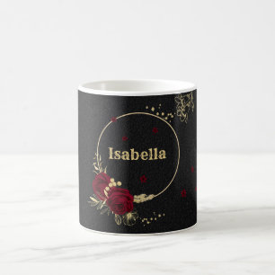 Mug Fleurs bordeaux élégantes or noir