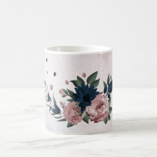 Mug fleurs botaniques rose et marine