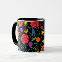 Fleurs Colorées Brillantes sur Fond Noir