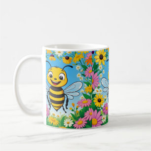 Mug Fleurs colorées d'abeille de dessin