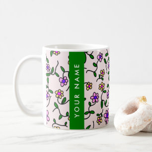 Mug Fleurs Colorées, Fond Rose, Vert